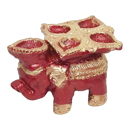 Handcrafted Terracotta/Earthen Clay Decorative Elephant Diwali Diya/Diwali Candle Diya with 5 Diyas on Top - LxWxH(in Cms,) : 9x14x9