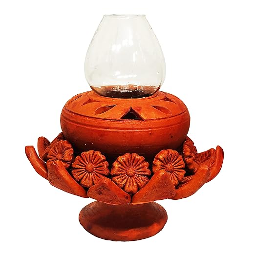  Terracotta/Earthen Clay mud Oil lamp Terracotta Clay Handmade Home Decorative Diwali Diya with Chimney Cover (Color : Terracotta) (Terracotta-CD7)