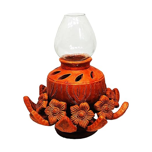 Handcrafted Terracotta/Earthen Clay mud Oil lamp Terracotta Clay Handmade Home Decorative Diwali Diya with Chimney Cover (Color : Terracotta) (Terracotta-CD8)