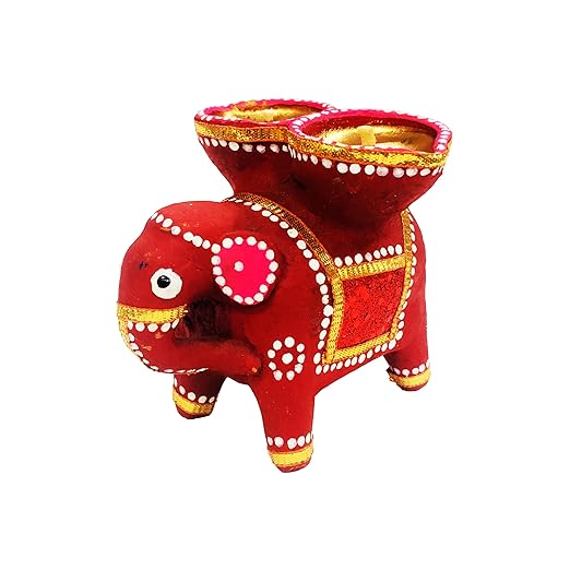  Handcrafted Terracotta/Earthen Clay Decorative Elephant Diwali Diya/Diwali Candle Diya - LxWxH(in Cms,) : 9x12x9