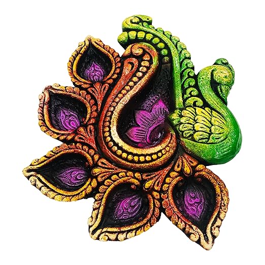 Terracotta Earthen Clay Reusable Handcrafted 5 Diya Thali, Decorative Diwali Diya for Home Decoration (Size : 8 Inches, Multicolour) (Oval)