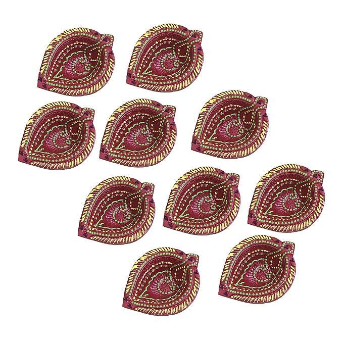  Handcrafted Terracotta/Earthen Clay Small Diwali Diya/Tealight for Dipawali Pooja/Puja (Color : Dark Pink ;Pack of 10)