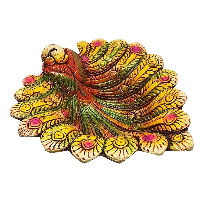  Handmade Handpainted Terracotta/Earthen Clay Decorative Peacock Big Diwali Diya/Tealight for Dipawali Pooja/Puja (Size[LxWxH(in Cms.)]-19x18x6.5)