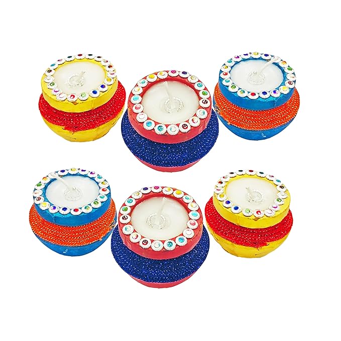  Handcrafted Terracotta Earthen Clay Mud Set of 6 Mini Matki Kuliya Wax Diya, Home Decorative Diwali Diya (Multicolor)