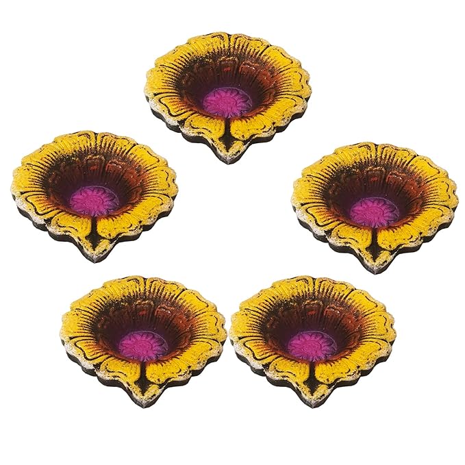 Handmade Handpainted Terracotta/Earthen Clay Decorative Small Diwali Diya/Tealight for Dipawali Pooja/Puja - Pack of 5 (Size[LxWxH(in Cms.)]-8x8x2)