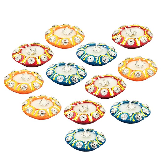  Handcrafted Terracotta Earthen Clay Set of 12 Mini Matki Wax Diya, Home Decorative Diwali Diya (Multi-Tabla)