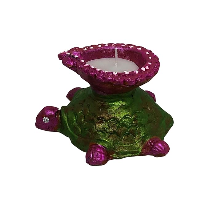  Handcrafted Bright Color Hand Painted Terracotta/Earthen Clay Decorative Diya Wax Filled Turtle Shape Diwali Diya/Candle/Tealight Holder(Size : 4x4x3 Inches.)