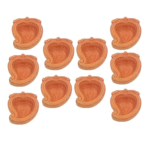 Handcrafted Terracotta/Earthen Clay Decorative Ditya for Diwali, Tealight Holder, Oli Lamp for Dipawali Pooja/Puja (Set of 10)