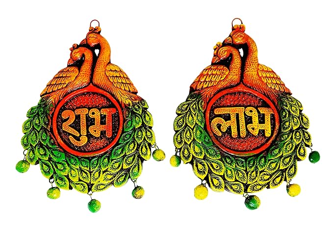 Terracotta Earthenclay Handcrafted Peacoch Decorative Shubh Labh Wall Hanging for Home Decoration, Door Hanging (Size : 7 Inches.)