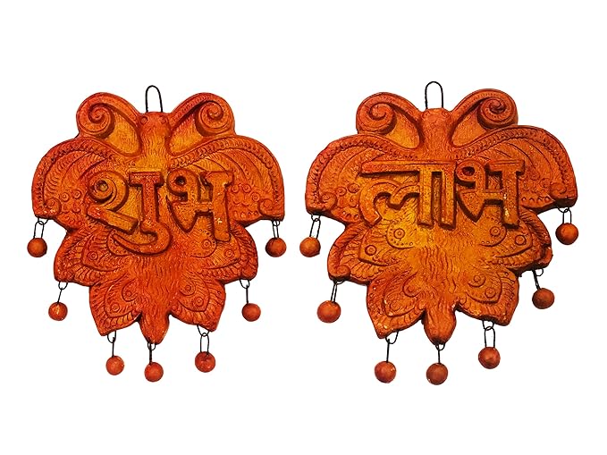  Terracotta Earthenclay Handcrafted Decorative Shubh Labh Wall Hanging for Home Decoration, Door Hanging (Size : 6.5 Inches.)