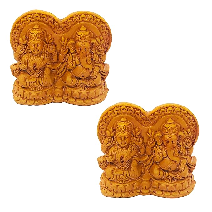  Handcrafted Terracotta Traditional Lakshmi Ganesh Murti for Diwali Pooja, Earthen Clay Laxmi Ganesh Idol for Home Decor (Size : 3 Inches., Pack of 2)