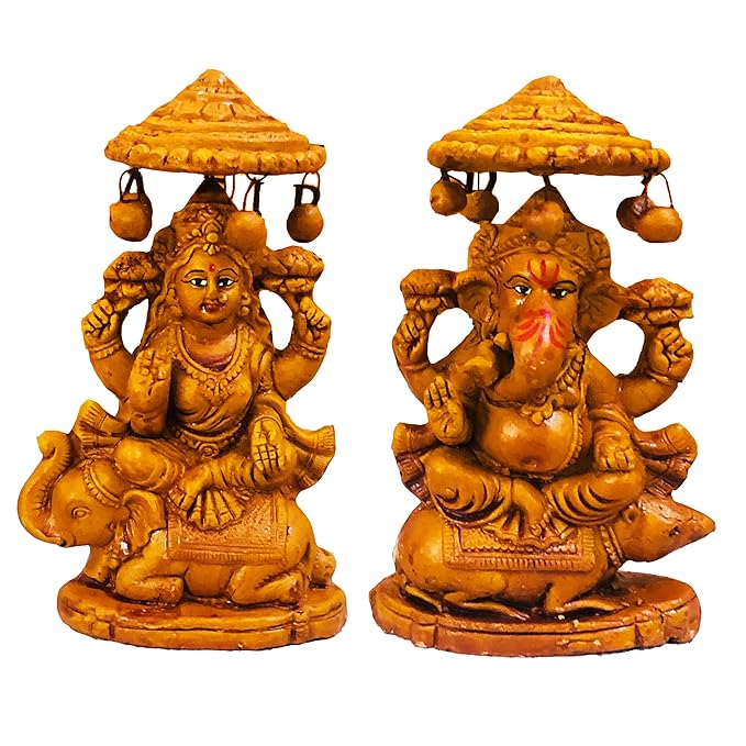 Handcrafted Terracotta Traditional Lakshmi Ganesh Murti for Diwali Pooja, Earthen Clay Laxmi Ganesh Idol for Home Decor (Size : 6 Inches.)