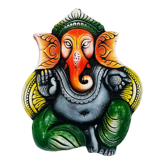 Handcrafted Terracotta Earthen Clay Ganesha Wall Hanging for Diwali Home Decor,Garden Decor,Office Decor (Size : 9 Inches.) (Multicolor)