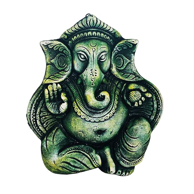  Handcrafted Terracotta Earthen Clay Ganesha Wall Hanging for Diwali Home Decor,Garden Decor,Office Decor (Size : 9 Inches.) (Green)