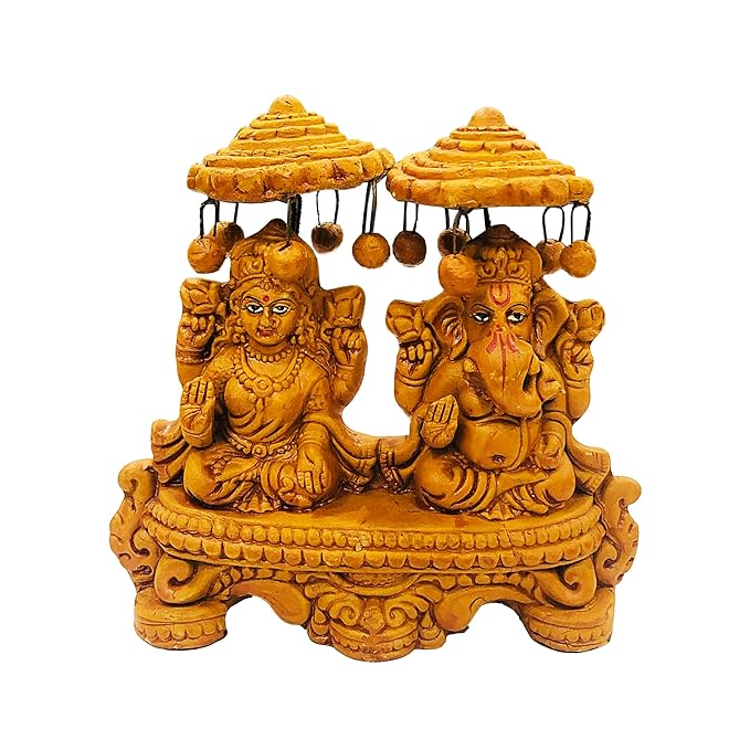  Handcrafted Terracotta Traditional Lakshmi Ganesh Murti for Diwali Pooja, Earthen Clay Laxmi Ganesh Idol for Home Decor (Size : 5 Inches.)