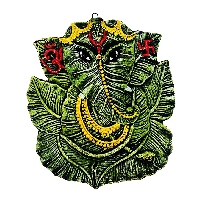  Handcrafted Terracotta Earthen Clay Ganesha Leaf Wall Hanging for Diwali Home Decor,Garden Decor,Office Decor (Size : 9 Inches.) (Multicolor)