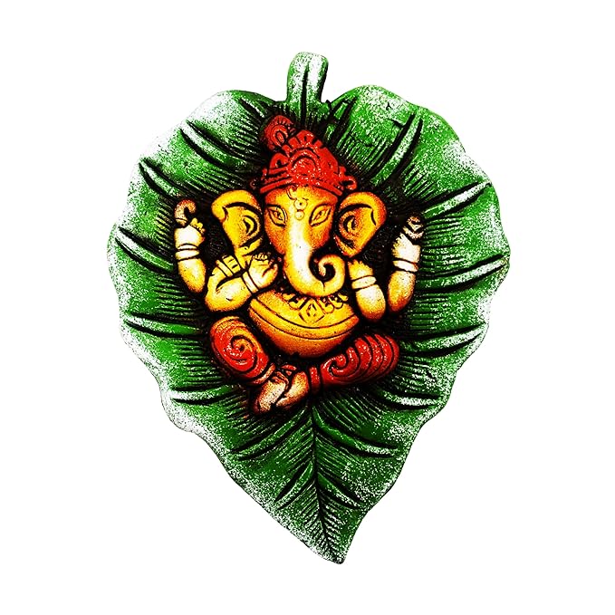 Handcrafted Terracotta Earthen Clay Lord Ganesha Leaf Wall Hanging for Diwali Home Decor,Garden Decor,Office Decor (Size : 9 Inches.) (Multicolor)