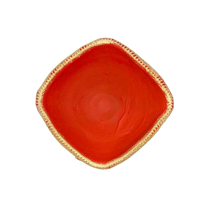 Terracotta Earthen Clay Decorative Big Chamukha Diwali Diya, Puja Lamp for Home Decoration (Color : Red Golden) (Size : 5 Inches.)