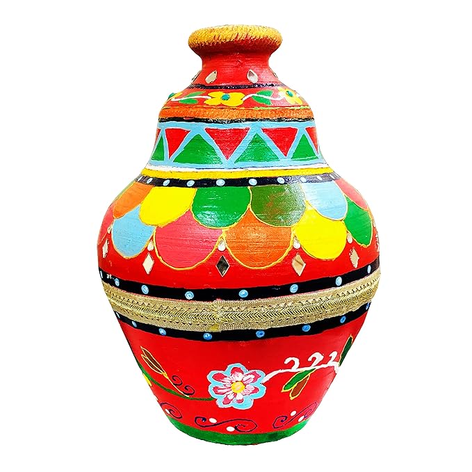 Handcraft Terracotta Money Bank, Coin Holder, Piggy Bank, Mitti Ki Gullak, Coin Box, Money Box - Gift Items for Kids and Adults (Red) (Big (Height : 12.5 Inches.))