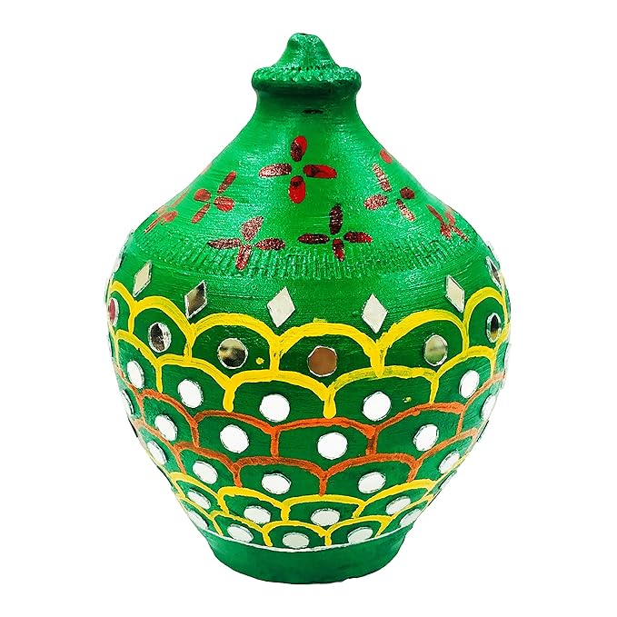  Handcraft Terracotta Money Bank, Coin Holder, Piggy Bank, Mitti Ki Gullak, Coin Box, Money Box - Gift Items for Kids and Adults (Red) (Med. Small Green (Height: 8 Inches.))