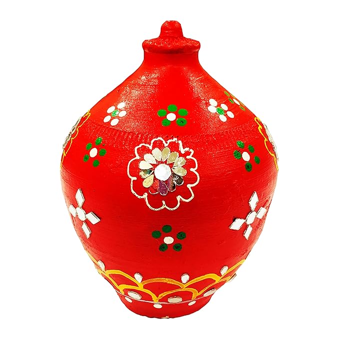 Handcraft Terracotta Money Bank, Coin Holder, Piggy Bank, Mitti Ki Gullak, Coin Box, Money Box - Gift Items for Kids and Adults (Red) (Medium Small (Height : 8 Inches.))