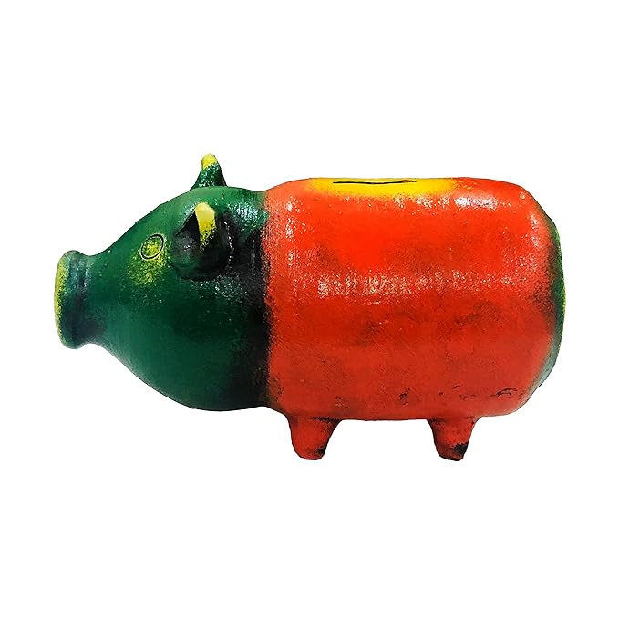  Handcrafted Terracotta Money Bank, Coin Holder, Piggy Bank, Mitti Ki Gullak, Coin Box, Money Box - Gift Items for Kids and Adults (Shape : Pig) (Multicolor)