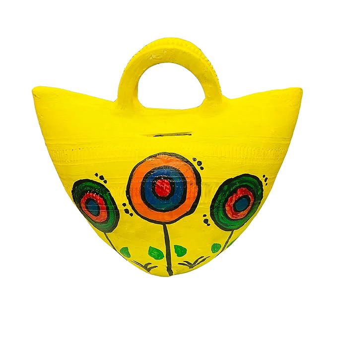 Handcraft Terracotta Money Bank, Coin Holder, Piggy Bank, Mitti Ki Gullak/Undiyal, Coin Box, Money Box - Gift Items for Kids and Adults (Shape : Handbag/Purse) (Multicolor)