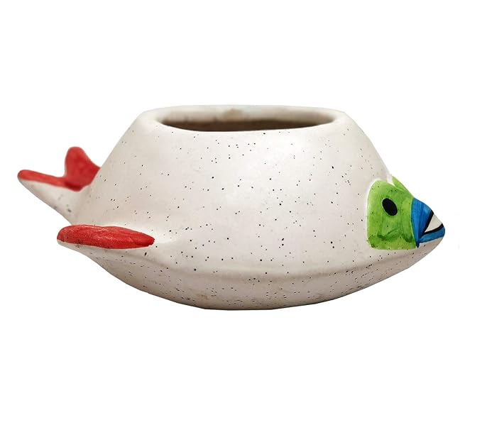  Fish Shaped Ceramic Planter, Flower Pot for Indoor & Ourdoor Decor,Home and Garden Decor, Decorative Succulents Pot (Color: White, Multicolor ; Size :8 Inches.)