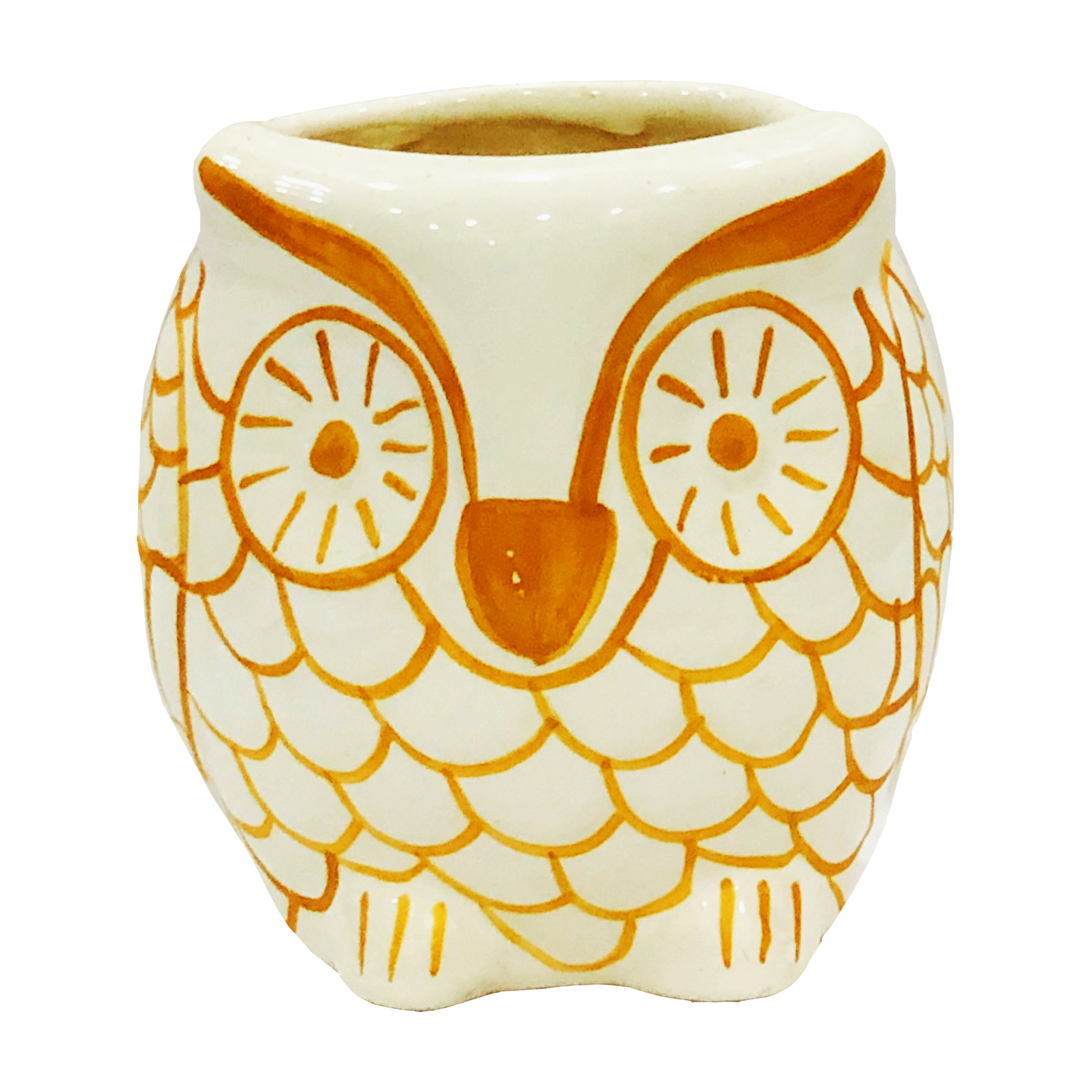  Ceramic Planter Pot Lucky Owl Shaped for Indoor Ourdoor Plants,Home and Garden Decor, Decorative Succulents Pot (Color: White Golden ; Size : 4.5 Inches.)