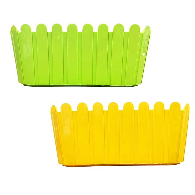 14.5-Inch Plastic Window Planters Flower Pots Modern Fence Decorative Colourful Gardening Pot for House Plants, Nursery, Multicolor, Size : 14.5 Inches (Yellow-Green)