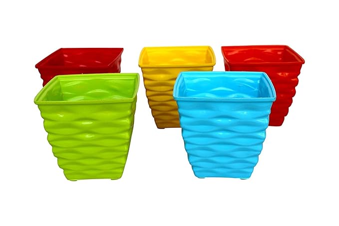 Plastic Diamond Pot Set, Plastic Flower Pots, Plastic Plant Containers Set (3.6 inches, Multicolored, 5 Pieces)