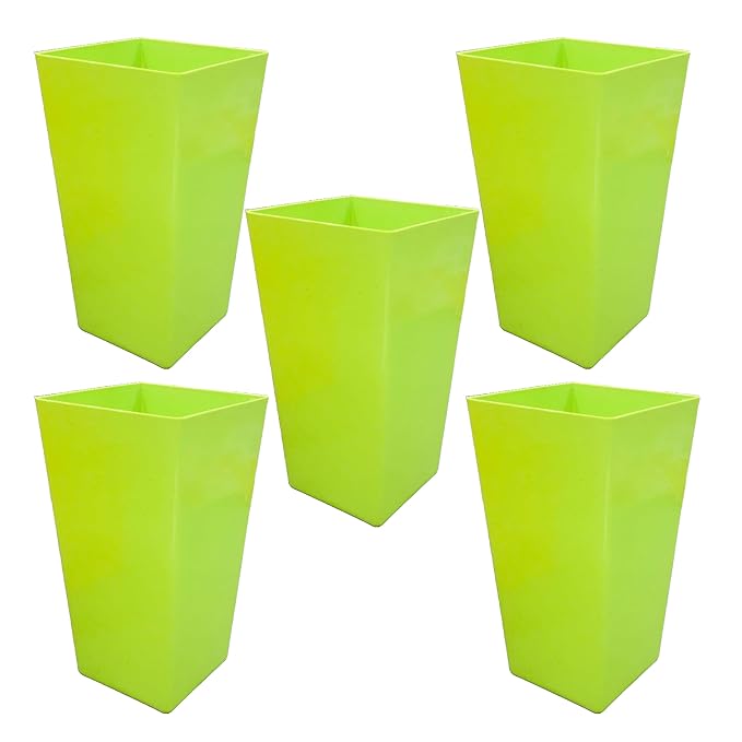 Tall Plastic Planters Pot, 5x5x9 inch, Set of 5, UV Protected for Indoor Outdoor Use (Green)