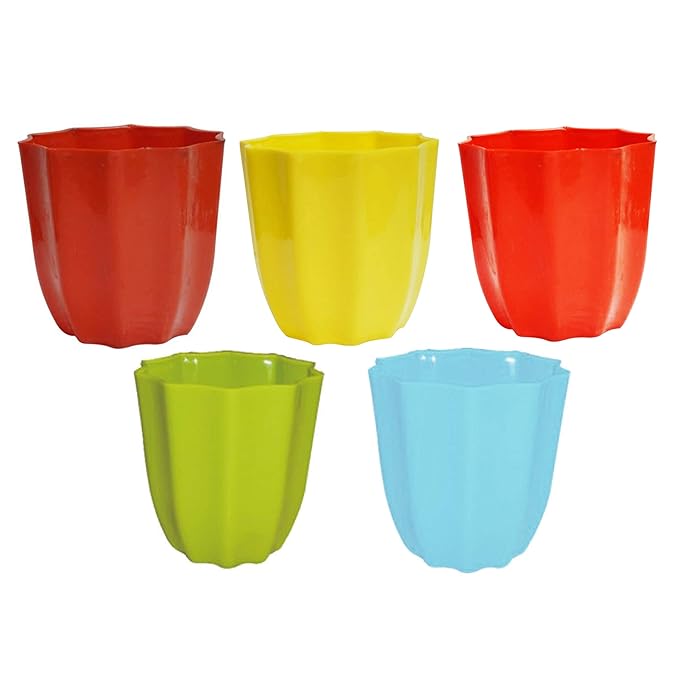  Atlantic Plastic Star Pot Set, Plastic Flower Pots, Plastic Plant Containers Set (4 inches, Multicolored, 5-Pieces)