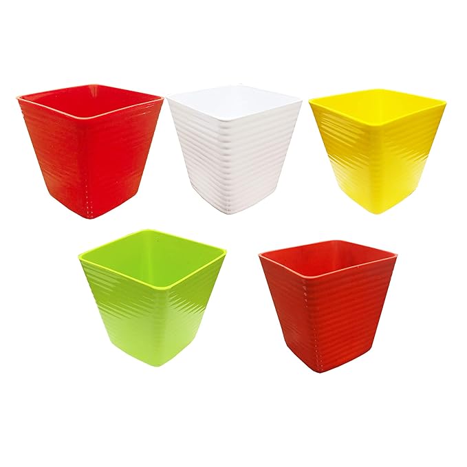 Garden Plastic Glass Pot Set Indoor Plant Pots, Plastic Flower Pots, Plastic Plant Containers Set (4 inches, Multicolored, Pack of 5)