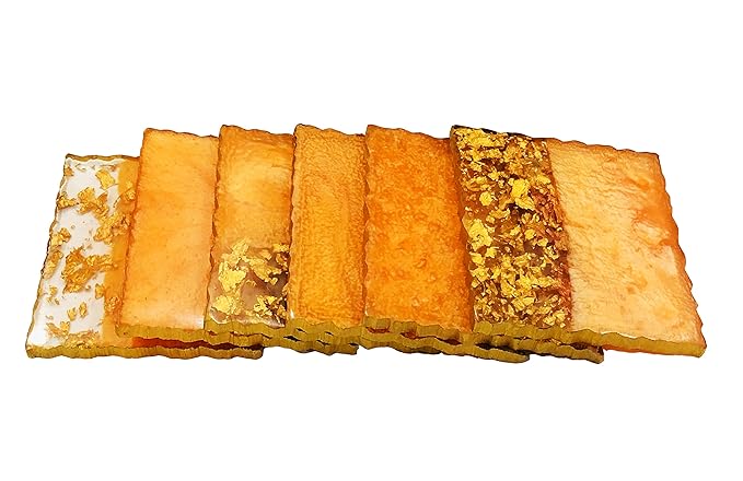  Premium Handmade Square Gold Silver Flakes Resin Coaster Set, Tea Coasters, Chai Coasters, Square Coffee Coasters (Set of 6, Size : 3.7 Inches.) (Orange - Gold Flakes)