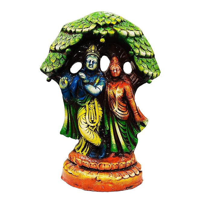 Radha Krishna Idol Statue, Handcrafted Terracotta/Earthenware, 15 Inches Tall, for Home Decor, Living Room Decor, Garden Decor, Multicolor