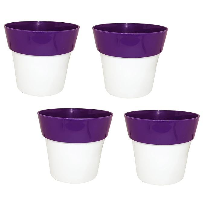  Garden Plastic Dual Color Cone Flower Pots, Modern Decorative Colourful Gardening Planter for House Plants & Nursery, Heavy Sturdy Quality (Size : 5.75 Inches.) (White - Purple)