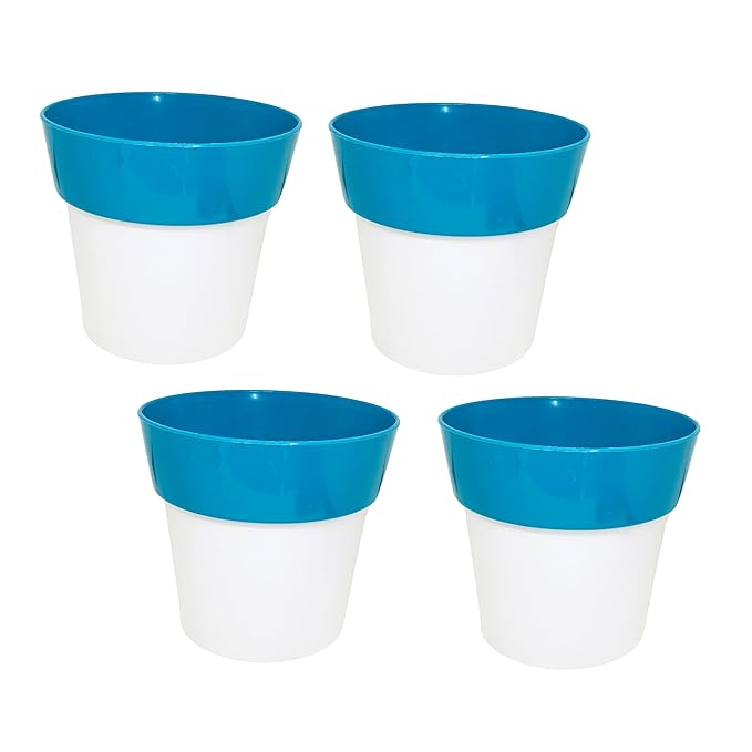  Garden Plastic Dual Color Cone Flower Pots, Modern Decorative Colourful Gardening Planter for House Plants & Nursery, Heavy Sturdy Quality (Size : 5.75 Inches.) (White-Light Blue)