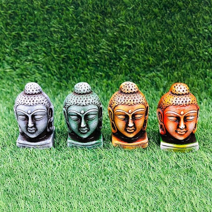  Terracotta Buddha Face Statue for Home Garden Decor, 4 inches, Multicolor (Pack of 2)