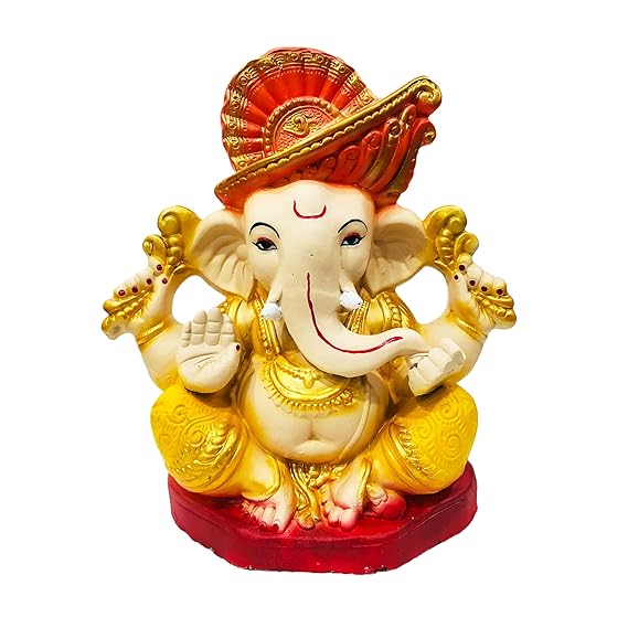 13 Inches Big Eco Friendly Biodegradable Ganesha Idol, Mitti Ganpati Statue for Visarjan at Home, Water Soluble Clay Idol for Ganesh Chaturthi (Multicolor)