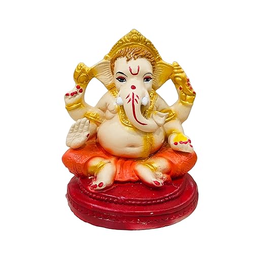 7 Inches. Eco Friendly Ganesha Idol, Biodegradable Ganpati Kachi Mitti Statue for Visarjan at Home, Water Soluble Clay Idol for Ganesh Chaturthi (Natural) (Multicolor)