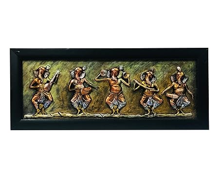  Ganesha As Musician Wall Painting For Home Decoration, Decorative Wall Hanging Framed, Wall Art For Office Decoration (Multicolor, Size : 47 Cms x 20 Cms.)