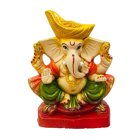  Eco-Friendly Handcrafted Ganpati Idol – 8 Inch Biodegradable Kacchi Mitti Ganesha Murti | Water-Soluble Clay/Mud Statue for Visarjan (Medium) (Multicolor)