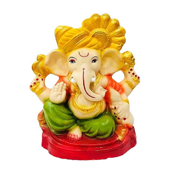 11 Inches. Eco Friendly Ganesha Idol, Biodegradable Ganpati Kachi Mitti Statue for Visarjan at Home, Water Soluble Clay Idol for Ganesh Chaturthi (Multicolor)