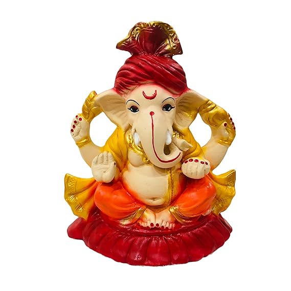  10.5 Inches Eco Friendly Handcrafted Clay/Mud Ganpati Murti Kacchi Mitti Ganesha Water Soluble Ganesh Idol for Ganpati Visarjan (Multicolor)