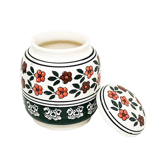 Handpainted Ceramic Multi-Utility Jars, Barni for Chutney & Pickle, Dining Table Storage Container (Capacity : 750 ML)