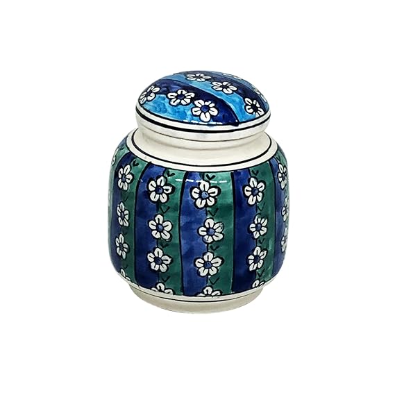  Handpainted Ceramic Multi-Utility Jars, Barni for Chutney & Pickle, Dining Table Storage Container (Capacity : 750 ML, Multicolor)
