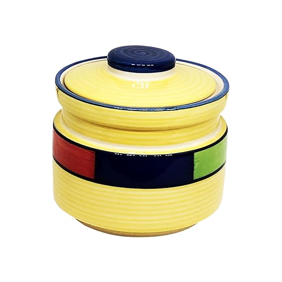 Handpainted Ceramic Multi-Utility Jars, Barni for Chutney & Pickle, Dining Table Storage Container (Capacity : 750 ML, Yellow)
