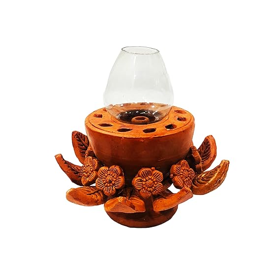 Handcrafted Terracotta/Earthen Clay mud Oil lamp Terracotta Clay Handmade Home Decorative Diwali Diya with Chimney Cover (Color : Terracotta) 