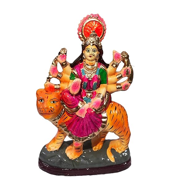 10 Inches Handcrafted Terracotta Earthen Clay Maa Durga Idol Statue Showpiece for Home Mandir (Multicolor)
